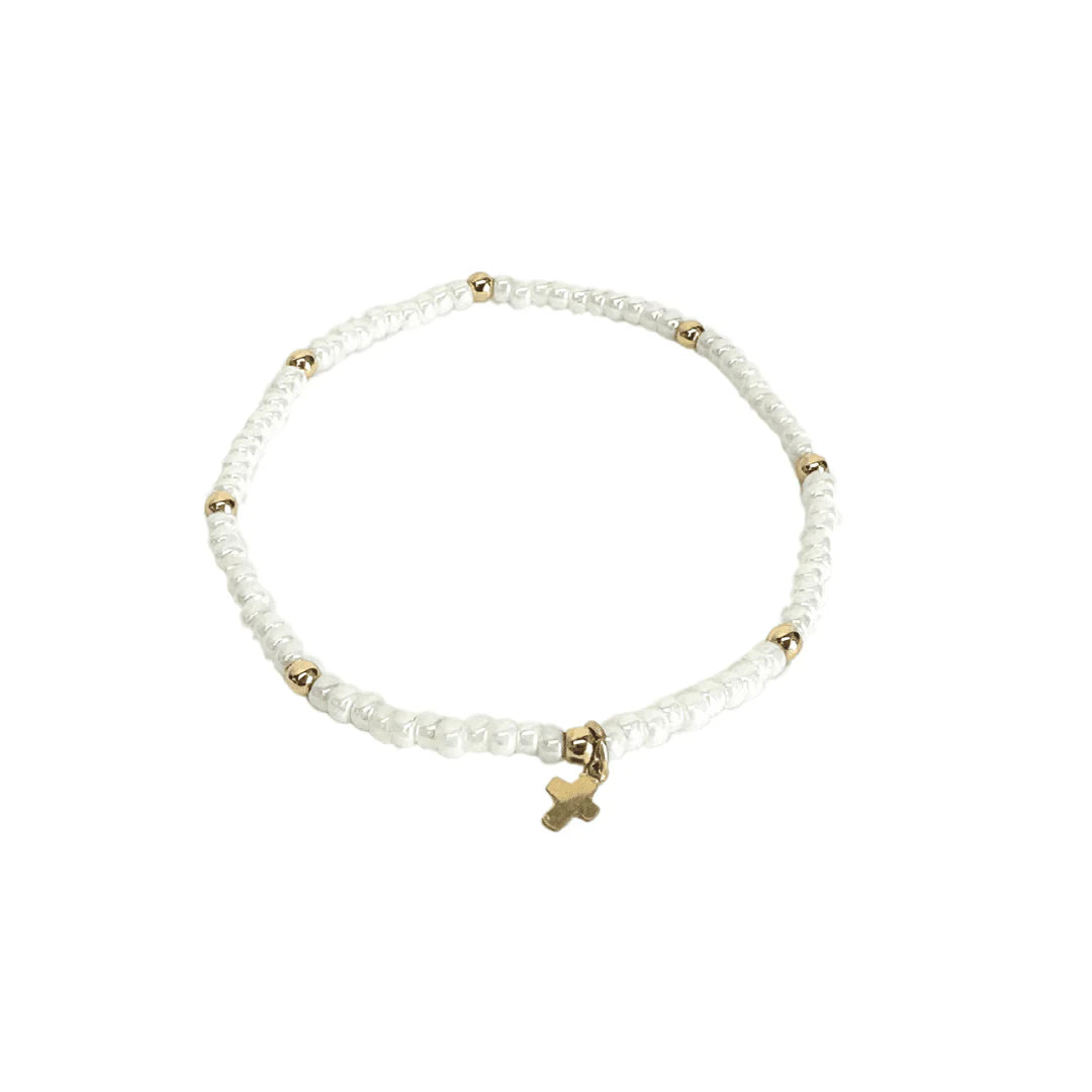 Erin Gray Luxe Cross Bracelet PEARL WHITE