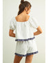 Miou Muse W Ruffled Hem Linen Shorts WHITE/BLUE