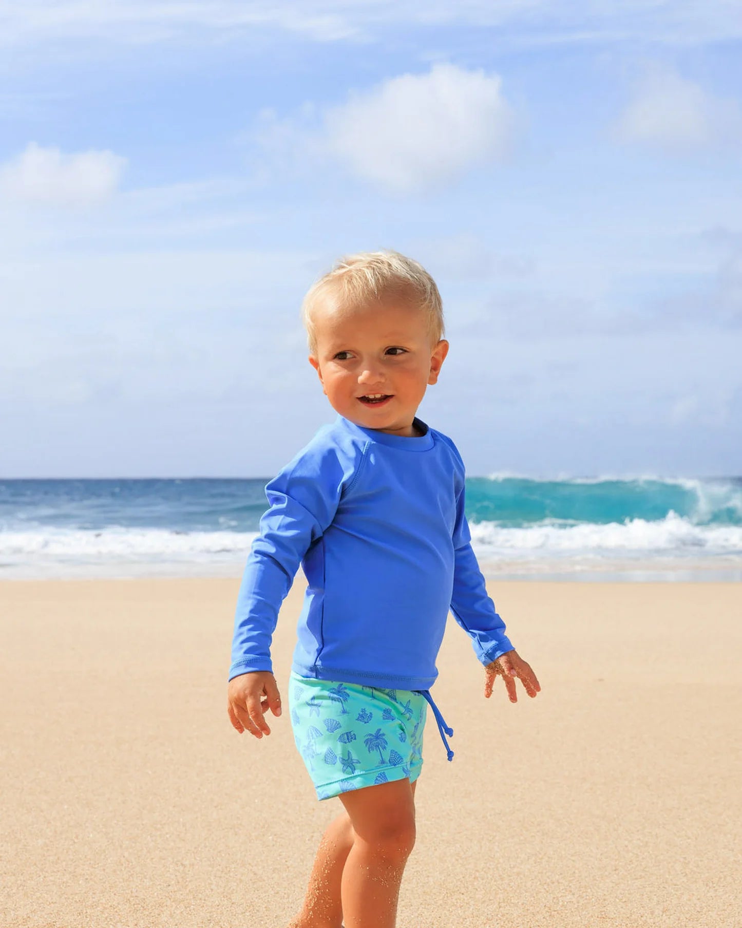 Feather 4 Arrow Baby & Toddler Surfs Up Rashguard Set-Sandy Shores AQUA CRYSTAL