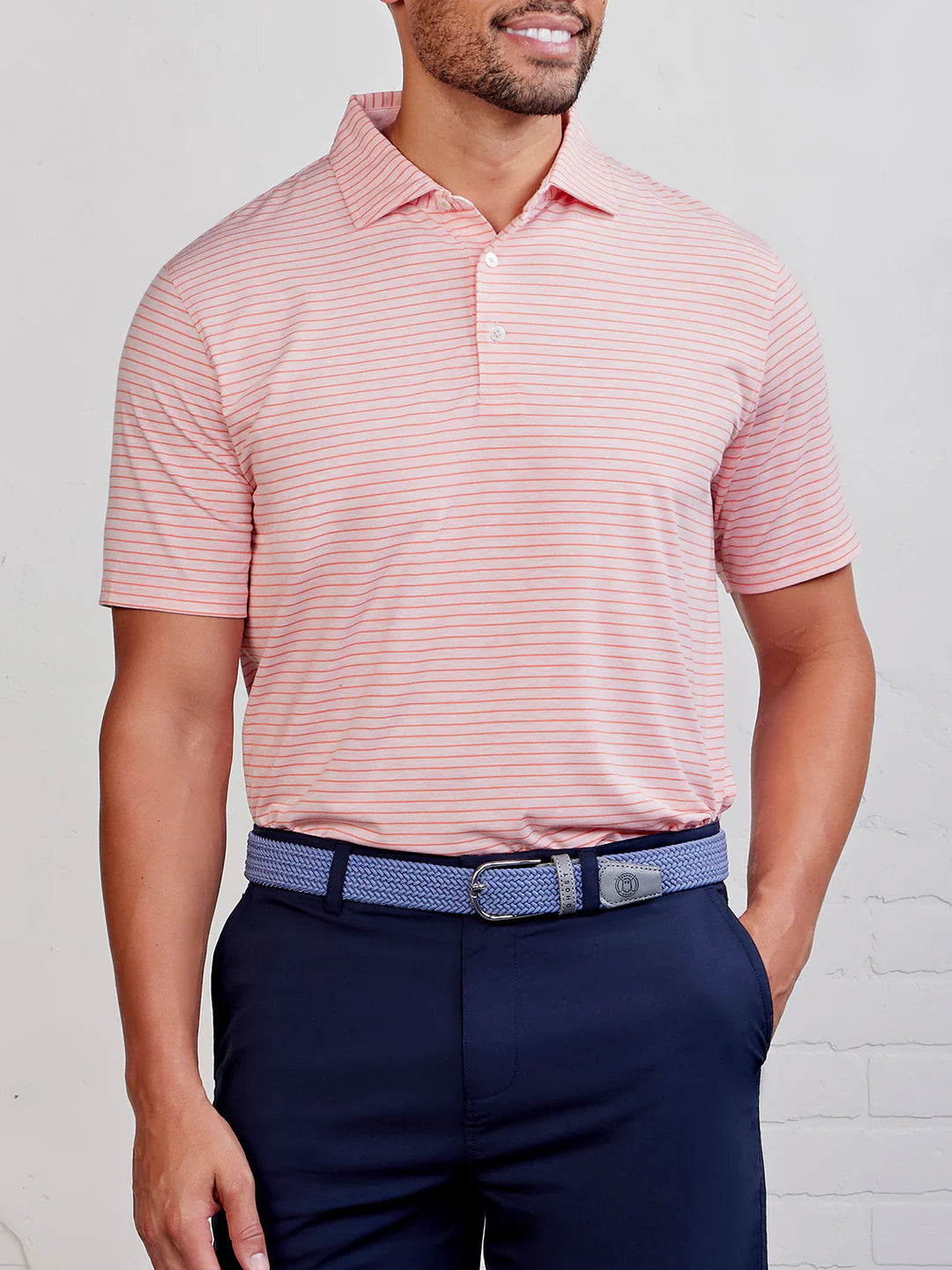 Tasc M Cloud Polo Brookline Stripe PINK GRAPEFRUIT