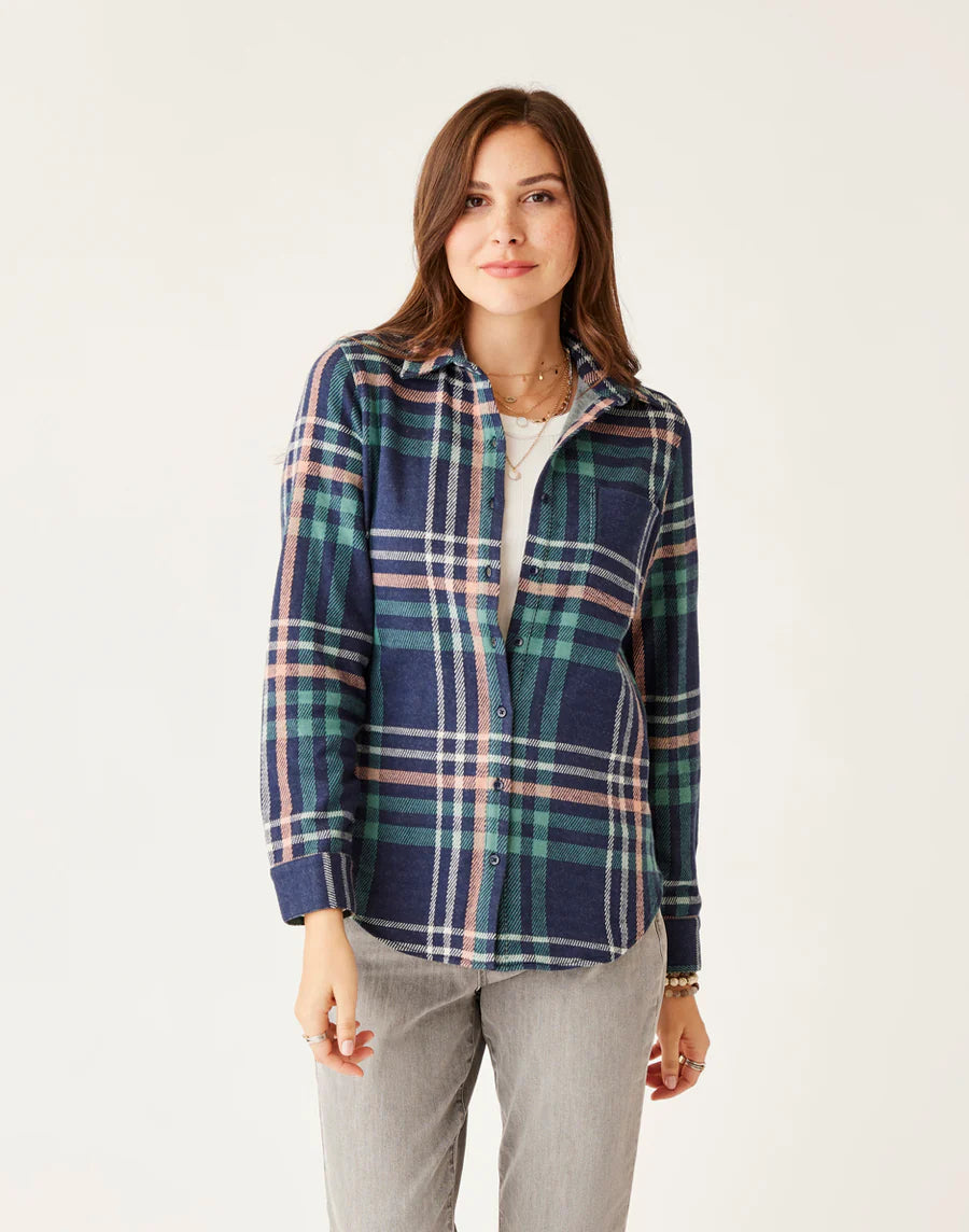 Carve Designs W Fairbanks Supersoft Shirt NAVY MULTPLAID