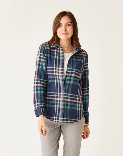 Carve Designs W Fairbanks Supersoft Shirt NAVY MULTPLAID