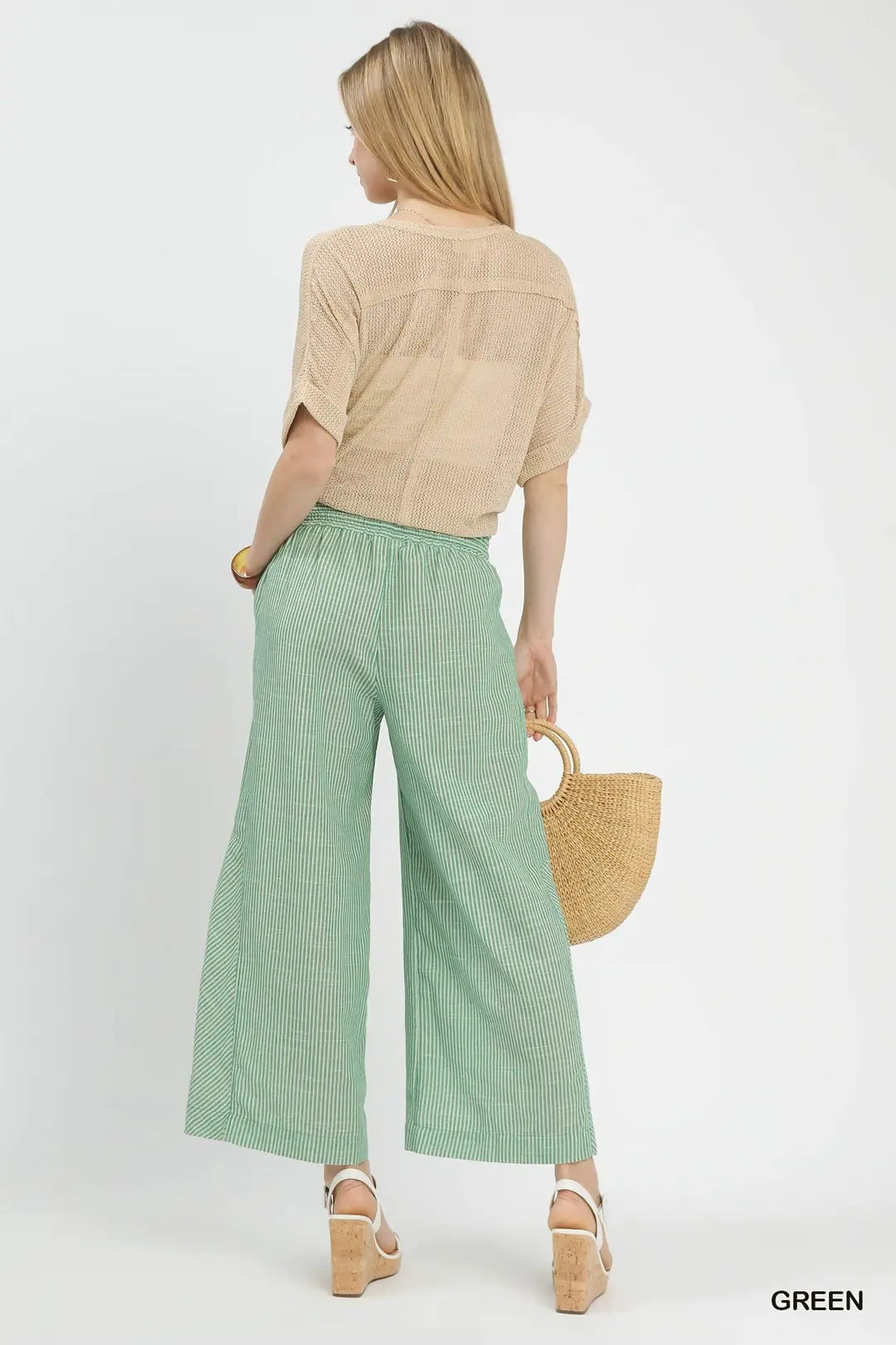 Umgee W Striped Wide Leg Pants GREEN
