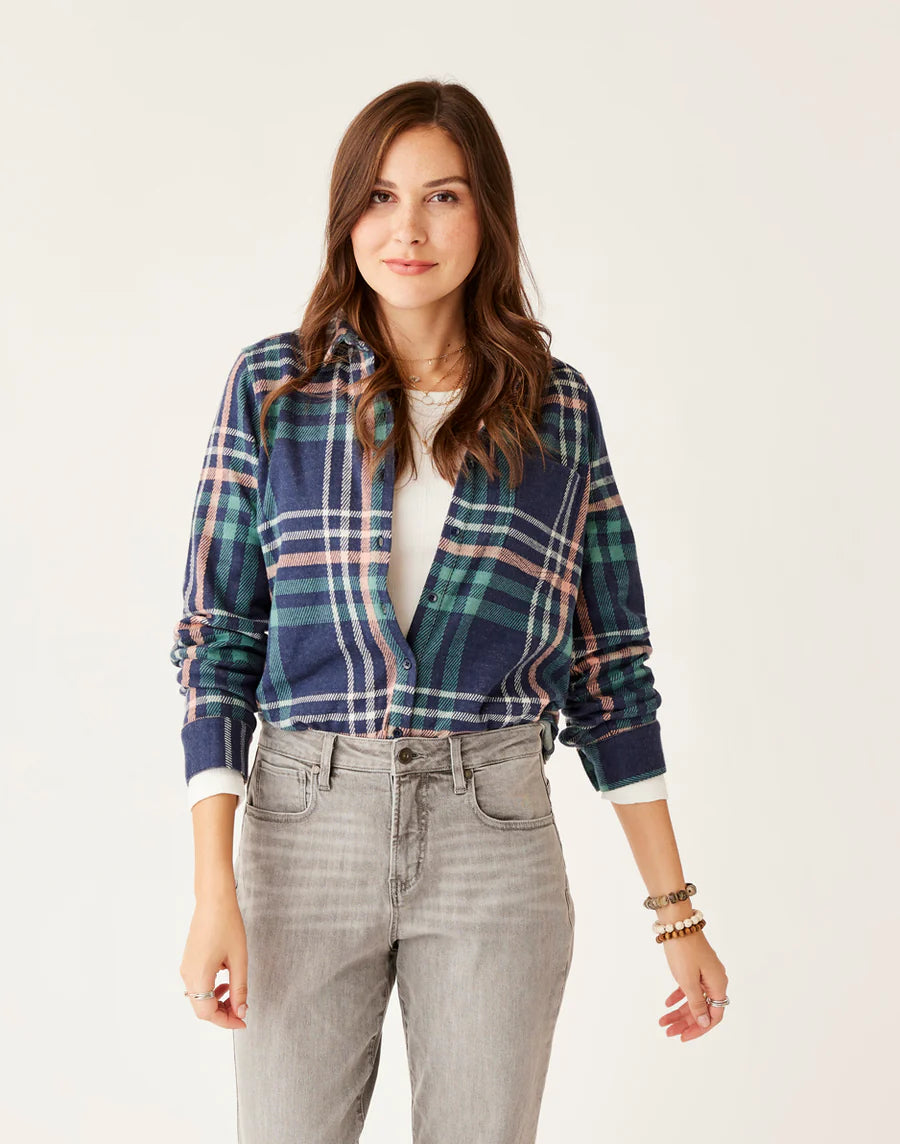 Carve Designs W Fairbanks Supersoft Shirt NAVY MULTPLAID