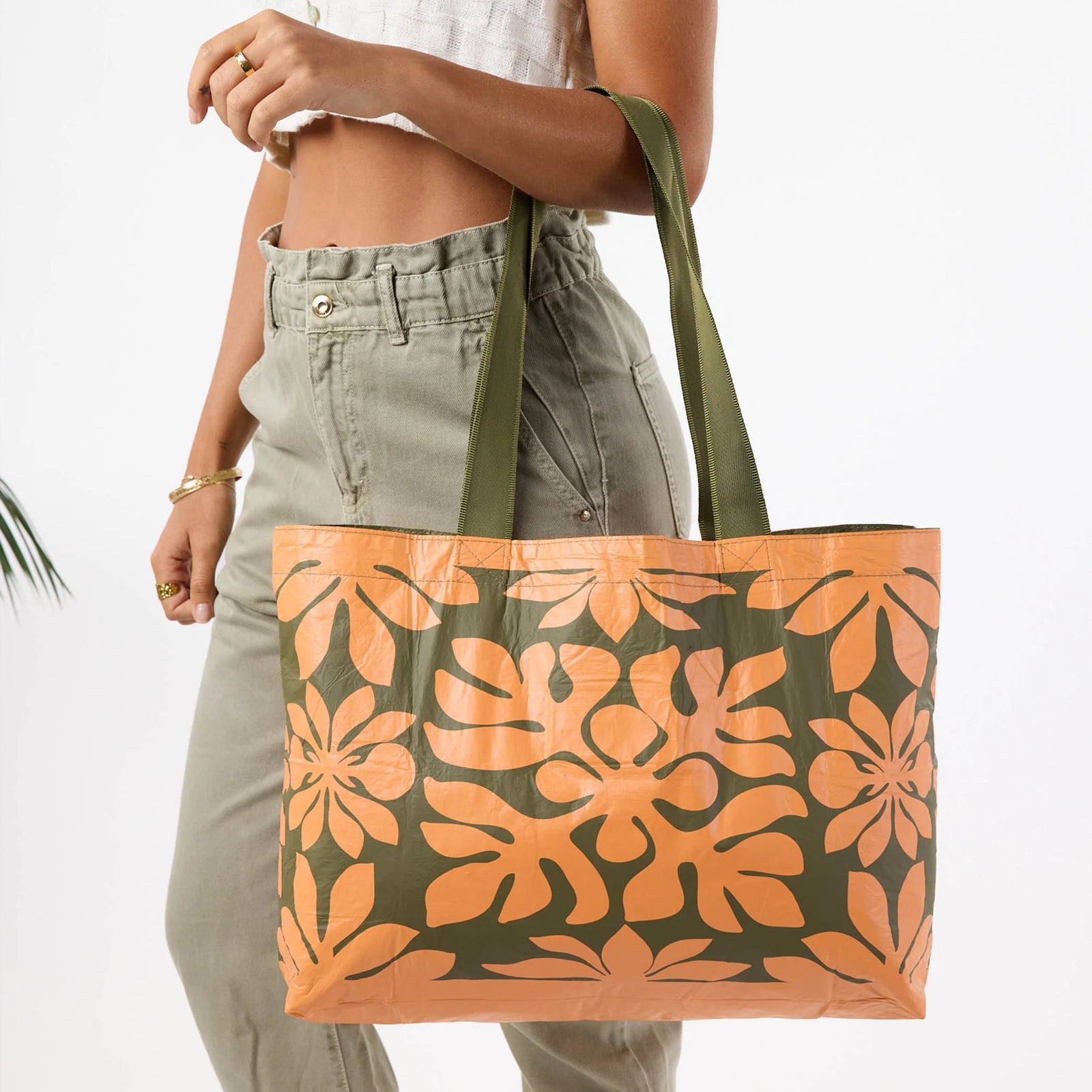 ALOHA Collection Ka'ulu Holo Holo Reversible Tote PAPAYA ON OLIVE