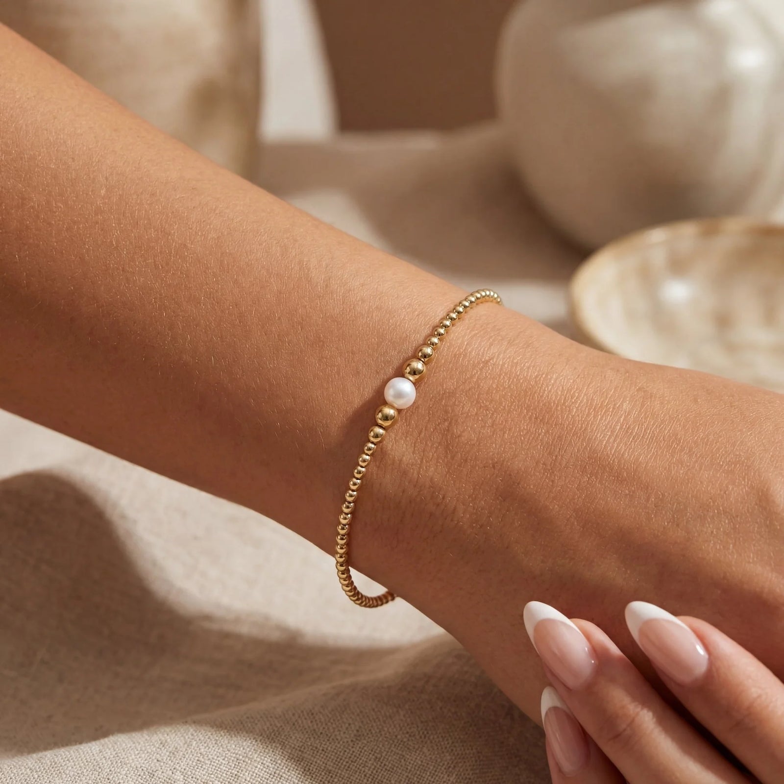 Bara Boheme Jenna Pearl Beaded Gold Filled Bracelet