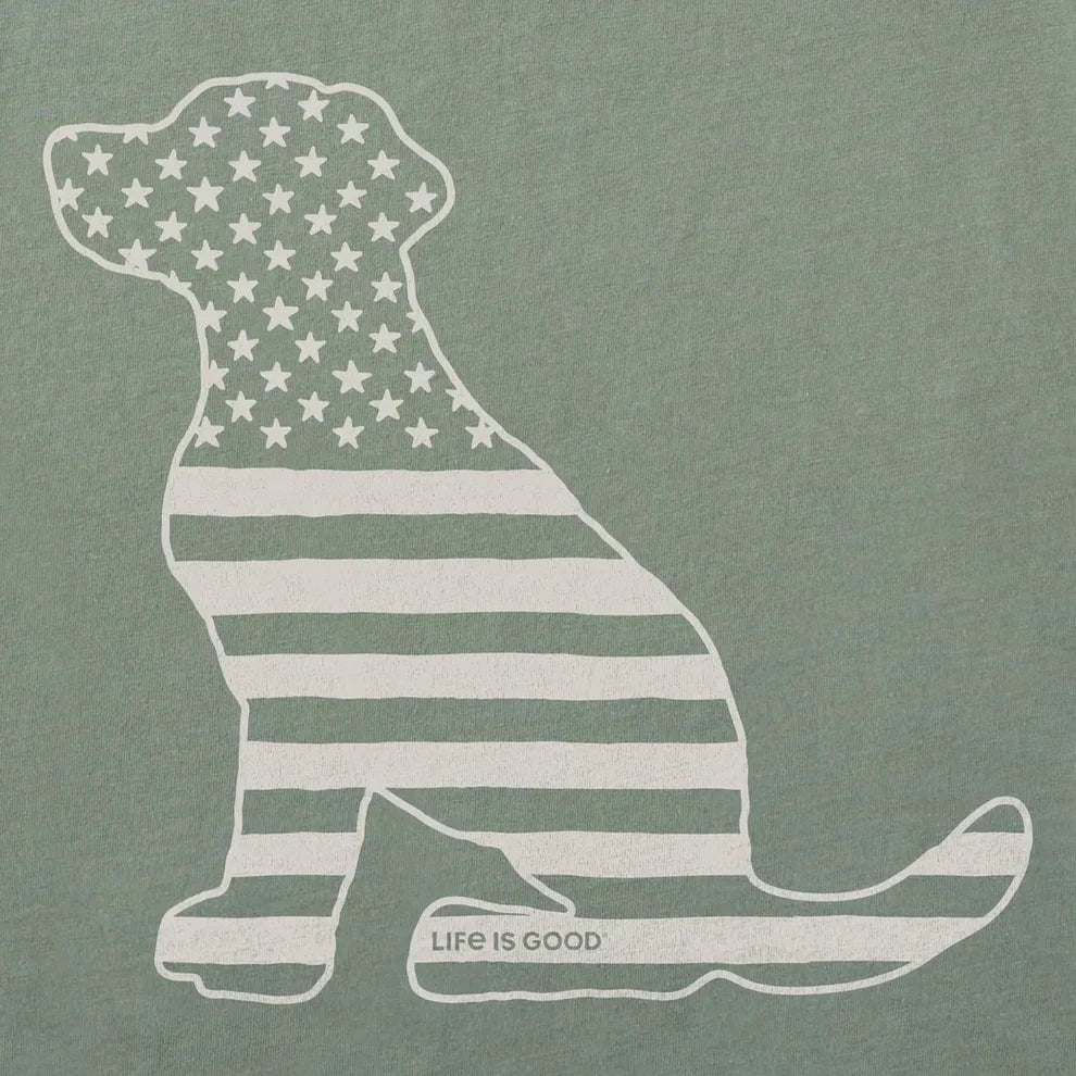 Life Is Good M Crusher Lite American Flag Dog Tee MOSS GREEN