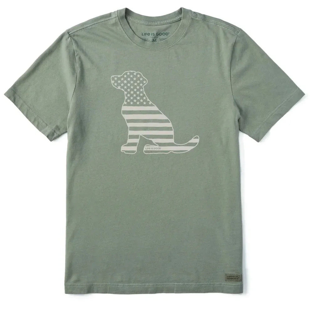 Life Is Good M Crusher Lite American Flag Dog Tee MOSS GREEN