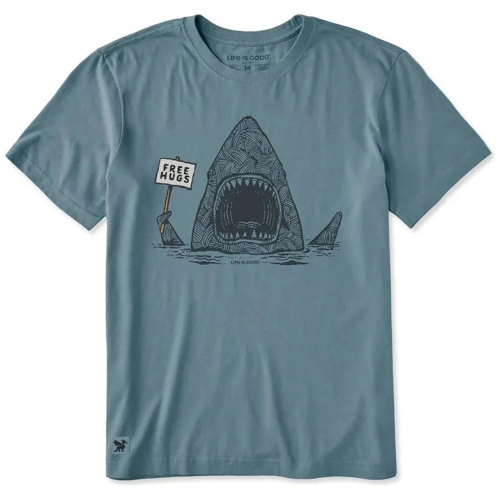 Life is Good M SS Crusher Lite Free Hugs Shark Tee SLATE BLUE