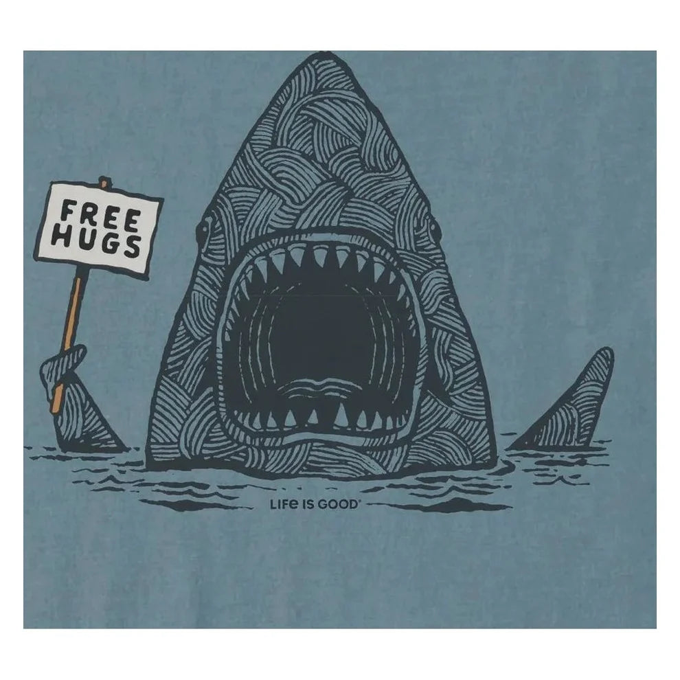 Life is Good M SS Crusher Lite Free Hugs Shark Tee SLATE BLUE