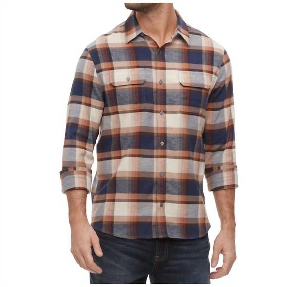 Flag & Anthem M LS Peters Flannel NAVY / BROWN / RUST