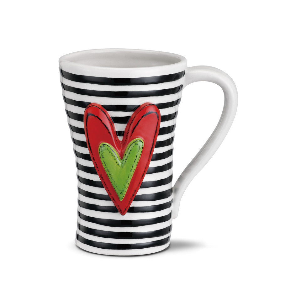 Demdaco Black Stripes Heart Mug