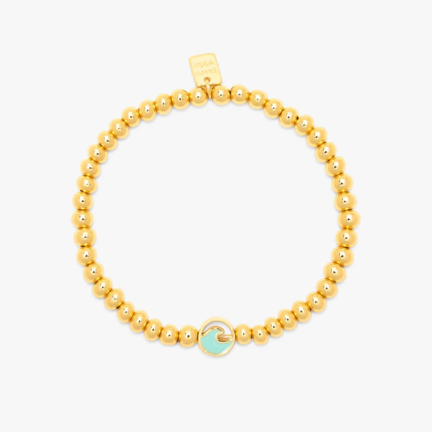 Pura Vida Enamel Wave Ball Bead Stretch Bracelet GOLD