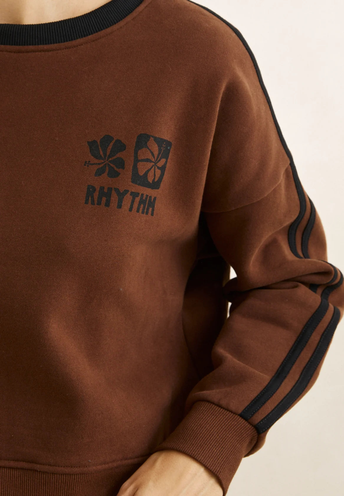 Rhythm W Slouchy Crew Neck Fleece Sweatshirt CHOCOLATE