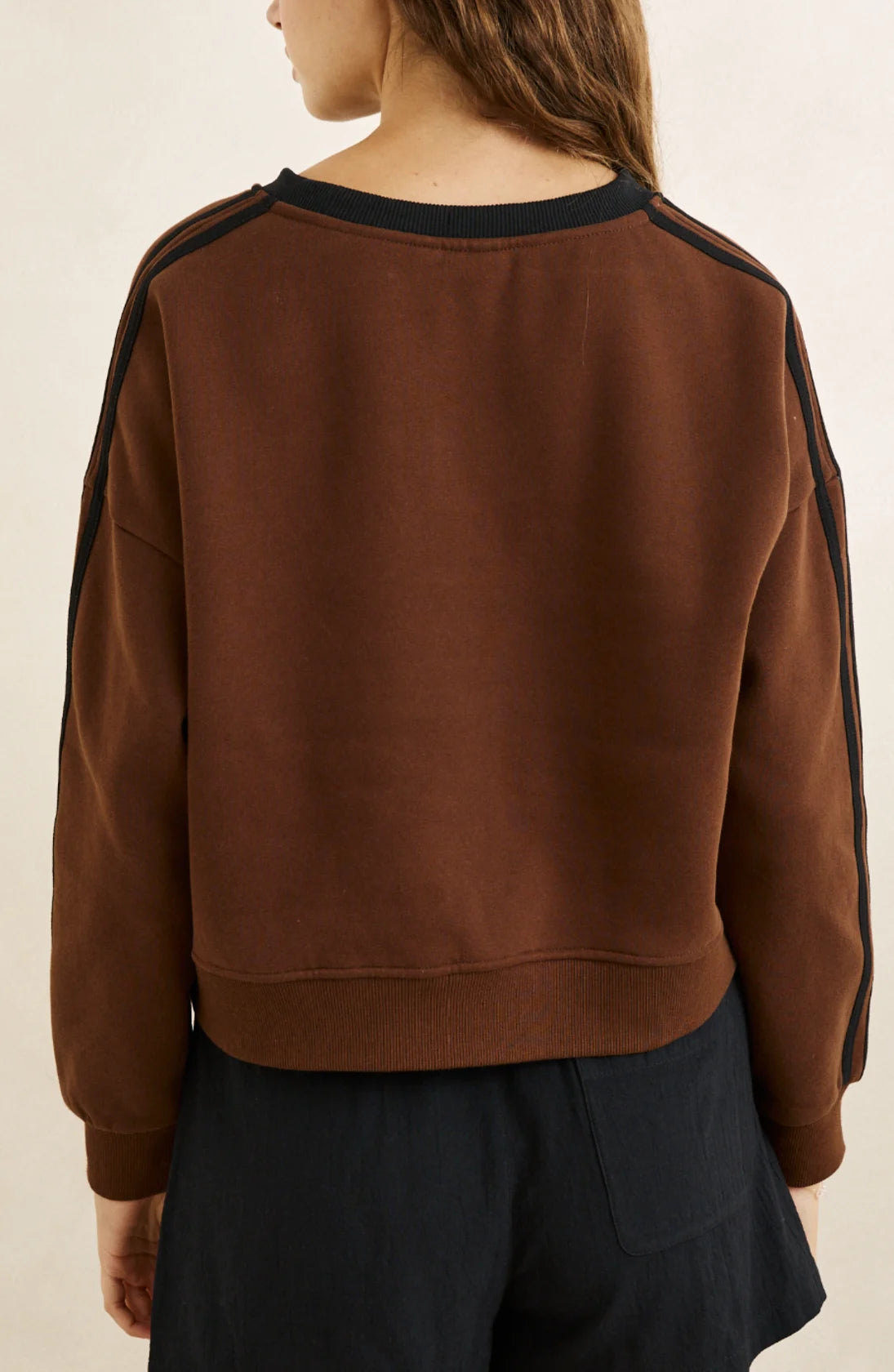 Rhythm W Slouchy Crew Neck Fleece Sweatshirt CHOCOLATE