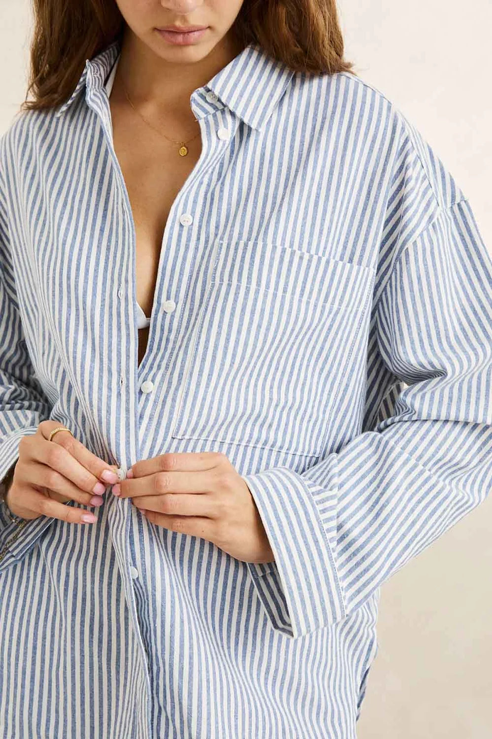 Rhythm W Vista Stripe Oversized Shirt BLUE