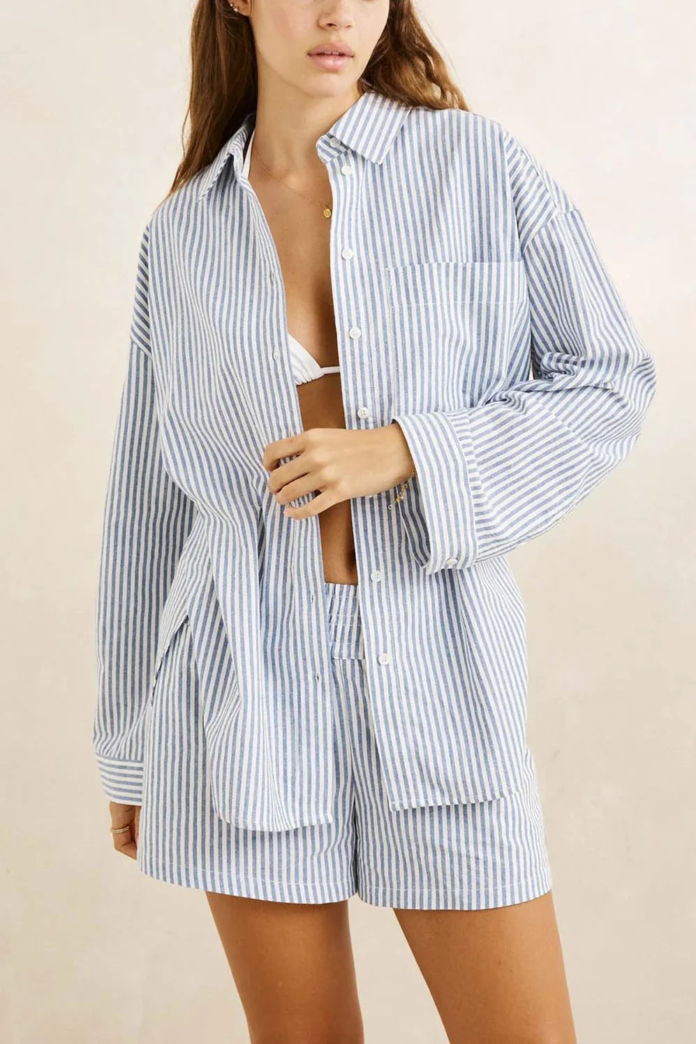 Rhythm W Vista Stripe Oversized Shirt BLUE