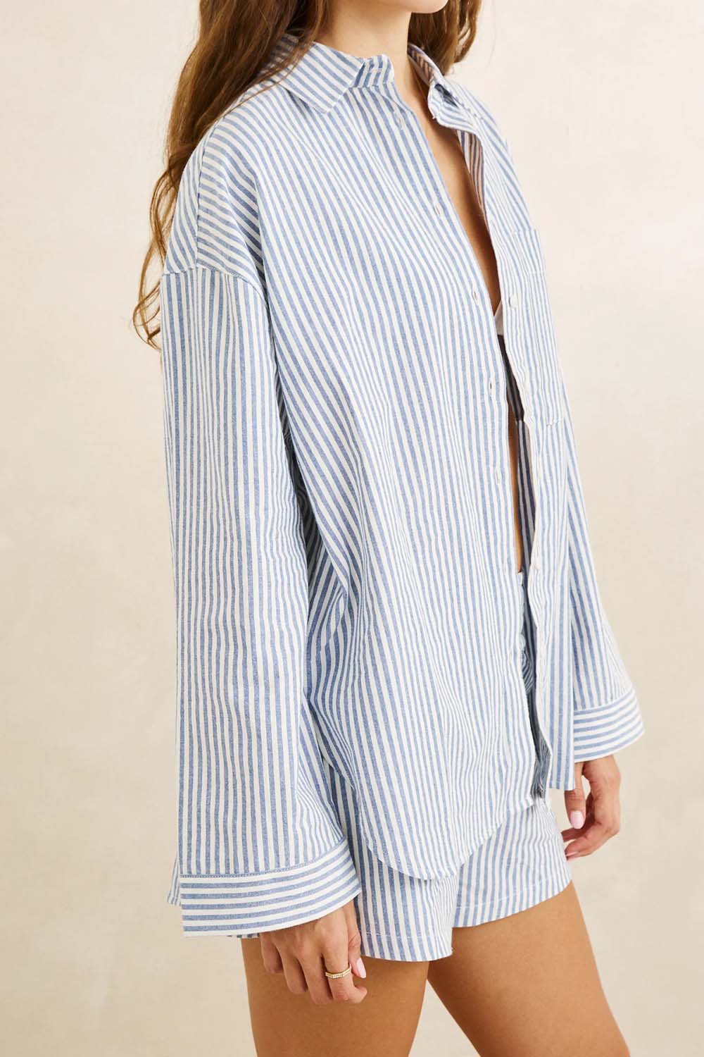 Rhythm W Vista Stripe Oversized Shirt BLUE