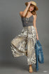 Umgee W Feather Print Wide Leg Pants GREY