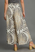 Umgee W Feather Print Wide Leg Pants GREY