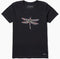 Life is Good W SS Crusher Vee Dragonfly Flowers FADED BLACK