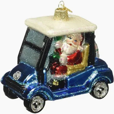 Old World Christmas Ornament GOLF CART SANTA