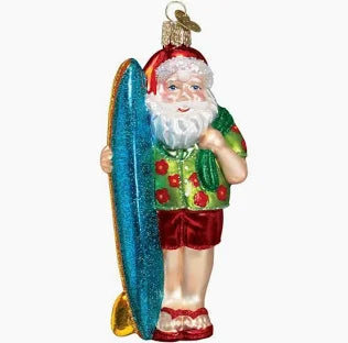 Old World Christmas Ornament SURFER SANTA