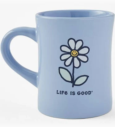 Life is Good Diner Mug Smile Daisy GLACIER BLUE