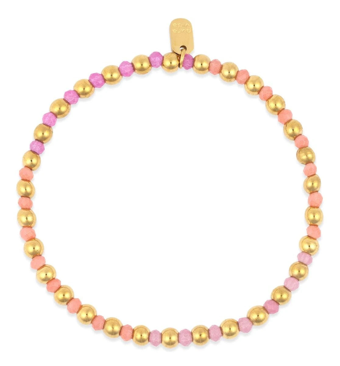 Pura Vida Ball Bead & Stone Stretch Bracelet GOLD