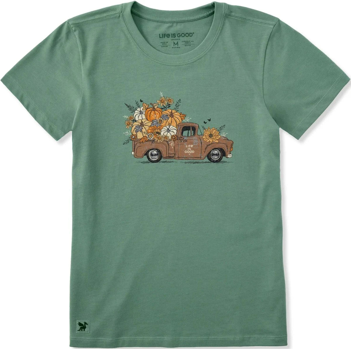 Life is Good W Crusher SS Pumpkin Patch Pickup Tee GRANITE GREEN