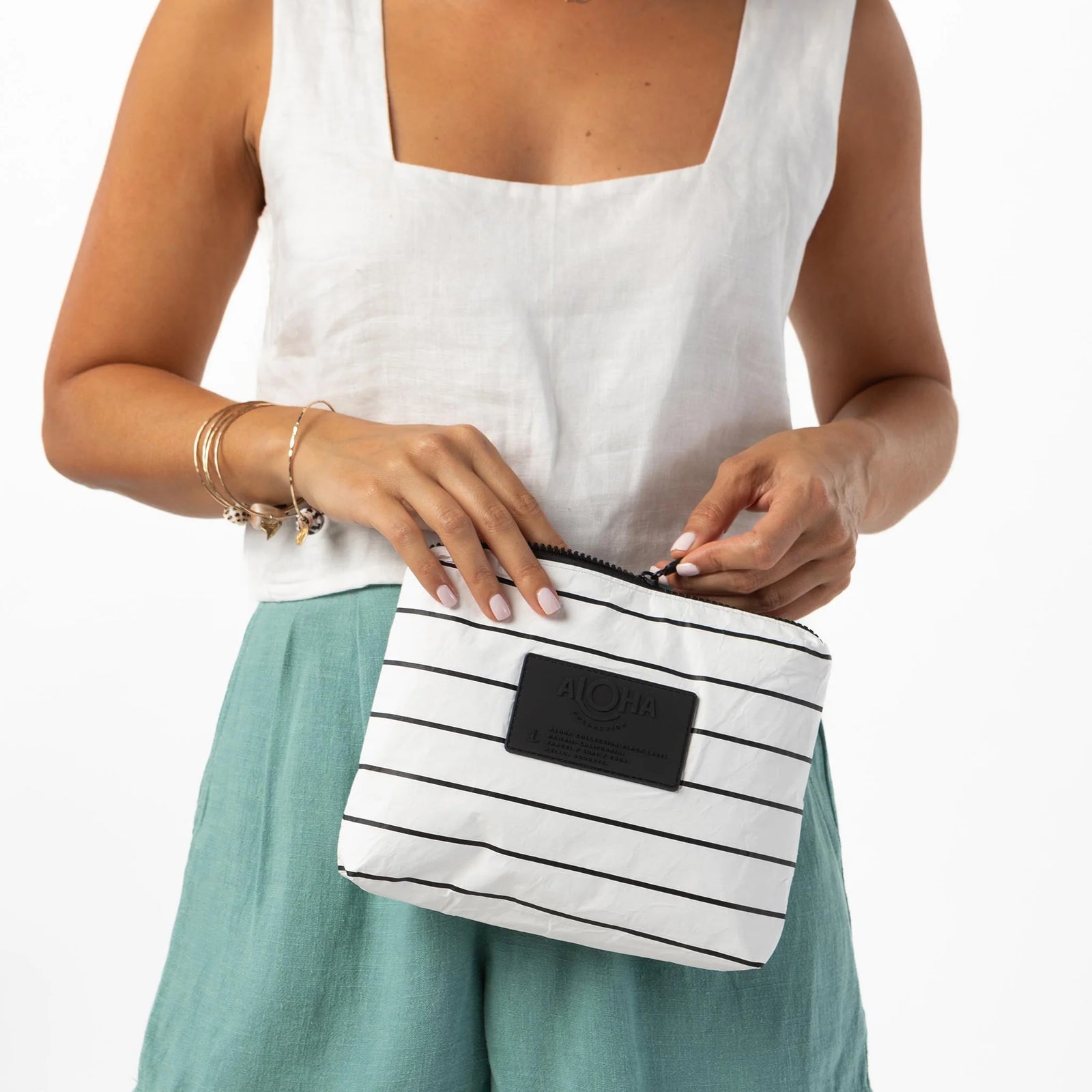 ALOHA Collection Pinstripe Small Pouch BLACK ON WHITE
