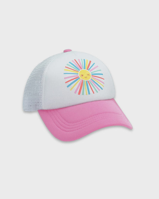 Feather 4 Arrow Kid's Rainbow Sun Trucker Hat PINK / WHITE