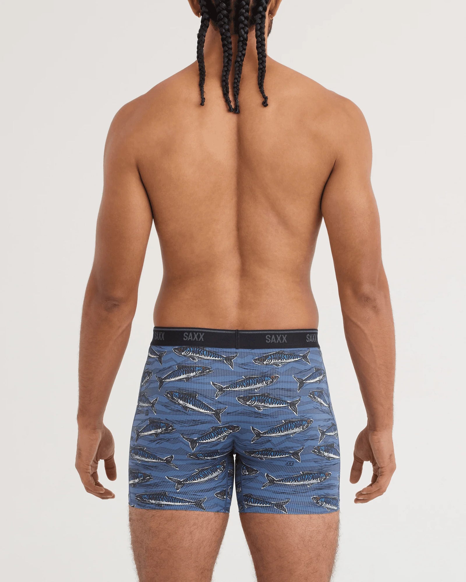 SAXX M Quest Quick Dry Mesh Boxer Brief HOLY MACKREL - WASHED INDIGO