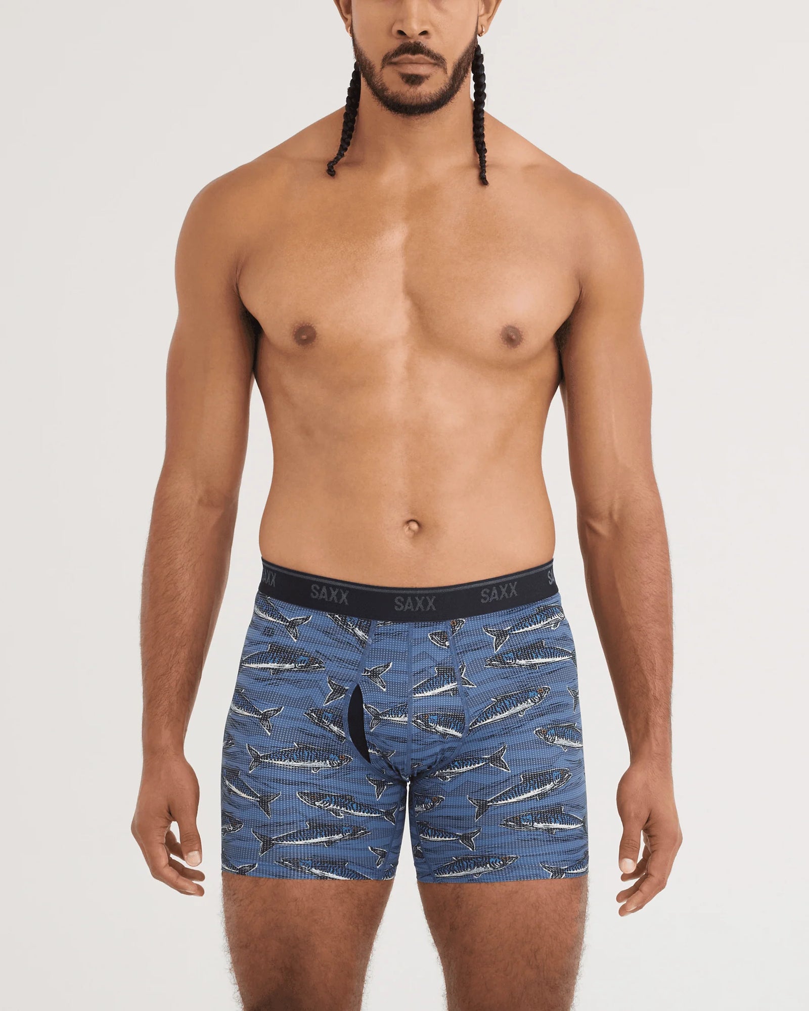 SAXX M Quest Quick Dry Mesh Boxer Brief HOLY MACKREL - WASHED INDIGO