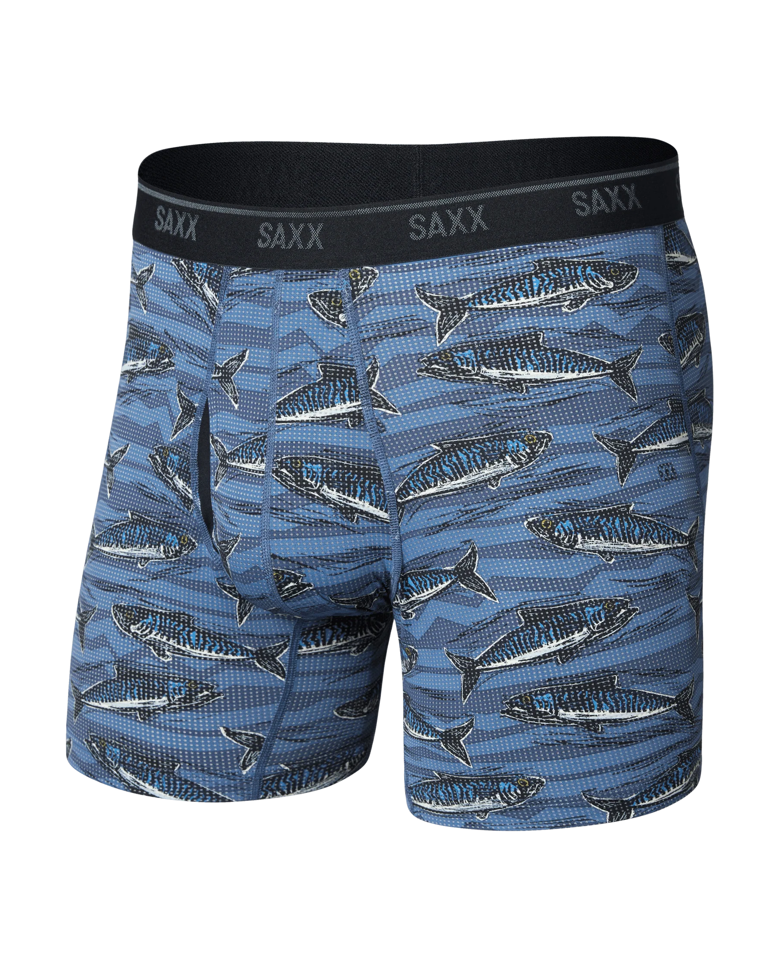SAXX M Quest Quick Dry Mesh Boxer Brief HOLY MACKREL - WASHED INDIGO