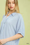 Umgee W Collared V-Neck Dolman Top BLUE