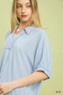 Umgee W Collared V-Neck Dolman Top BLUE