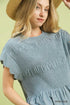 Umgee W Scallop Sleeve Smocked Top STEEL BLUE