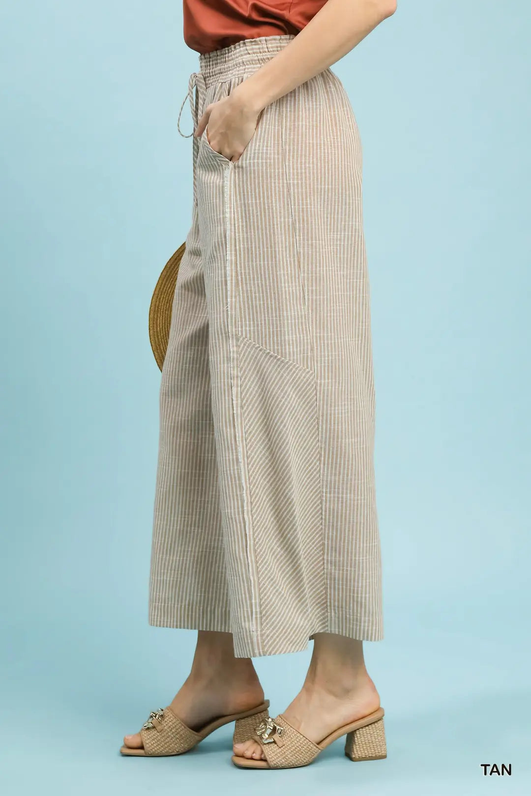 Umgee Striped Wide Leg Pants TAN