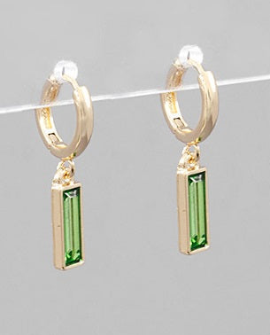 Golden Stella Rectangle Glass Earrings OLIVE