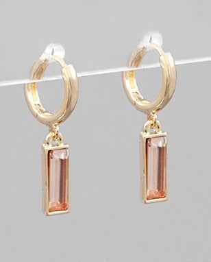 Golden Stella Rectangle Glass Earrings PEACH