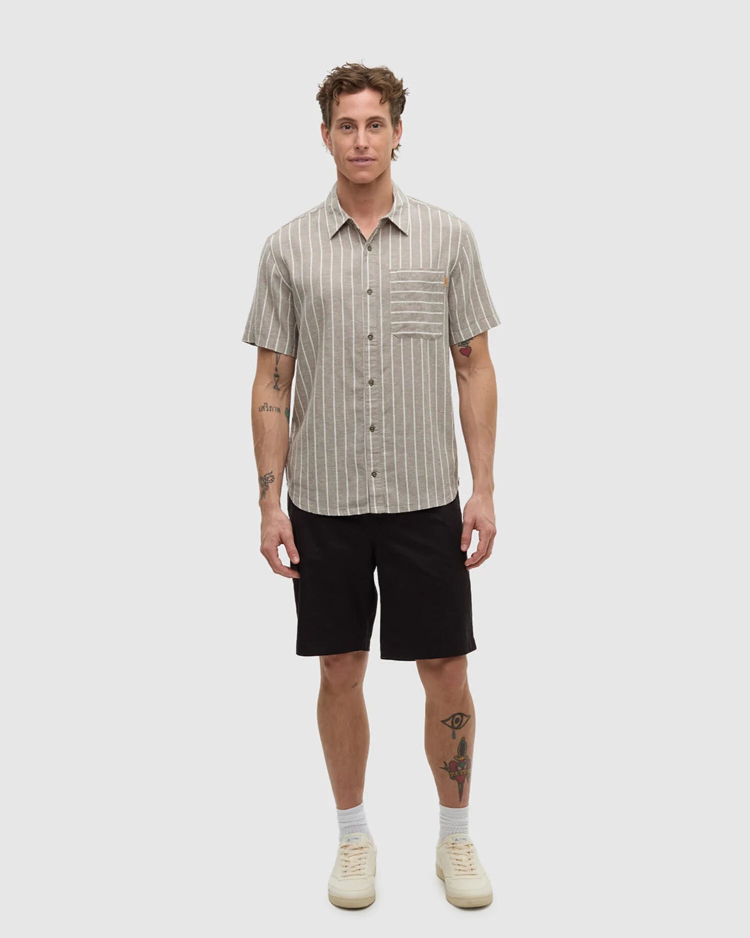 tentree M SS Dundas Shirt CLAY/WIDE PINSTRIPE