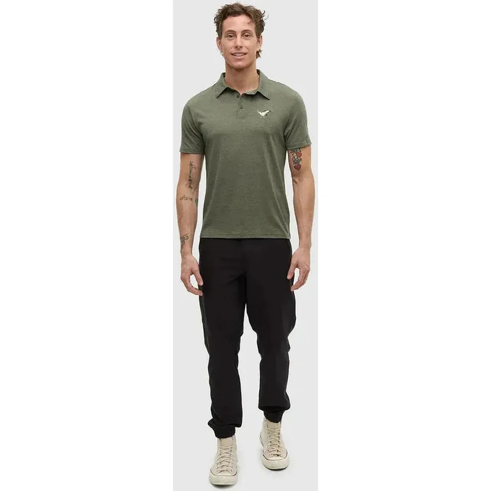 tentree M Lake Life Astir Polo DEEP OLIVE HEATHER SNACKING GULL