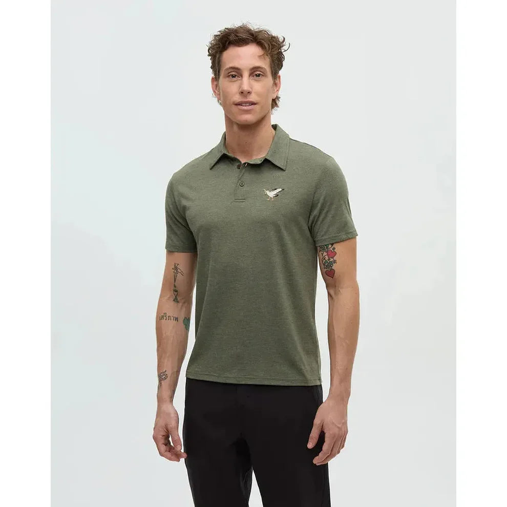 tentree M Lake Life Astir Polo DEEP OLIVE HEATHER SNACKING GULL