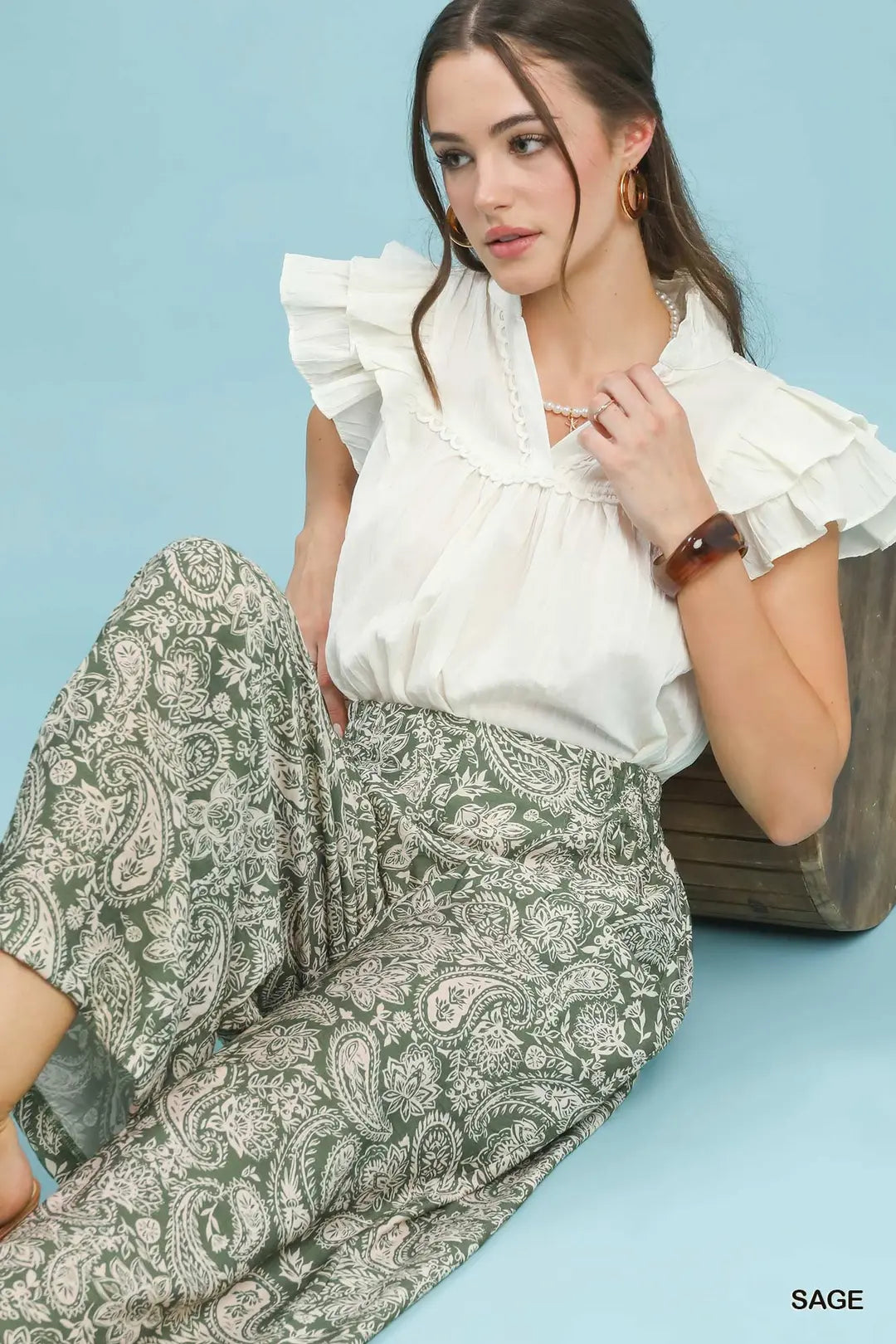 Umgee W Abstract Pleated Pants SAGE