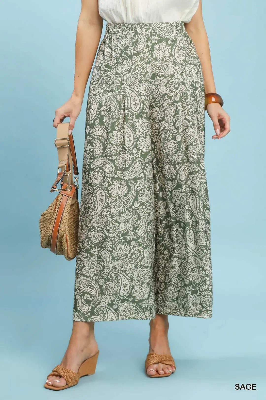 Umgee W Abstract Pleated Pants SAGE