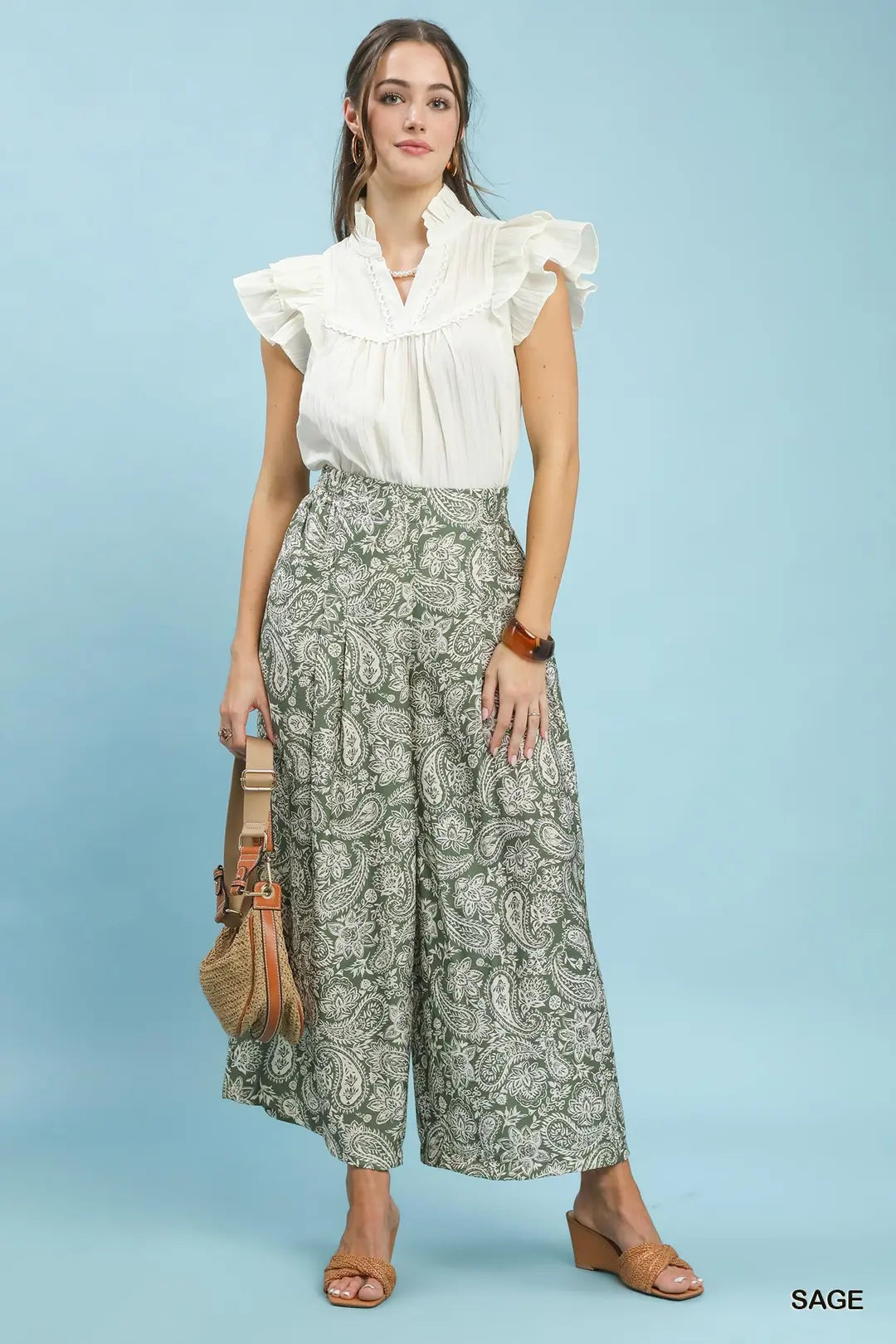 Umgee W Abstract Pleated Pants SAGE