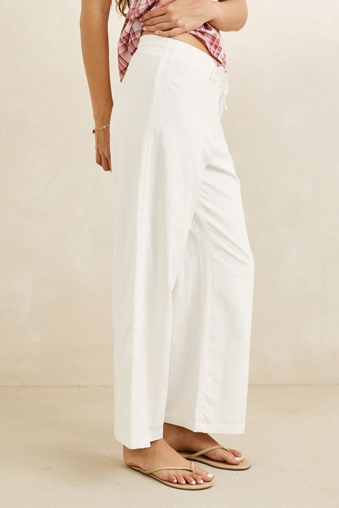 Rhythm W Annabelle Lace Trim Beach Pant WHITE
