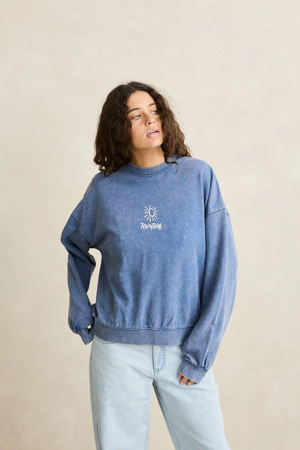 Rhythm W Salt Wash Crew Neck Fleece INDIGO