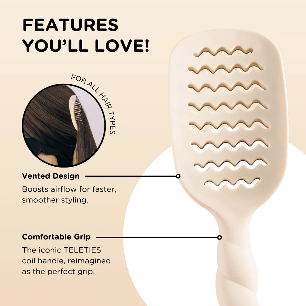 Teleties Vented Hair Brush All Hair Types - Full Size TAN